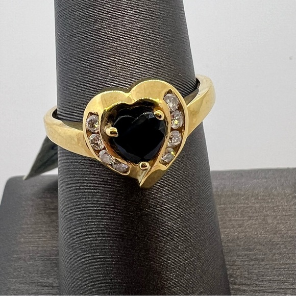 14k Yellow Gold Diamond & Sapphire Ring - Picture 2 of 7